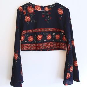 Akira Cropped Floral Blouse with Bell-sleeves